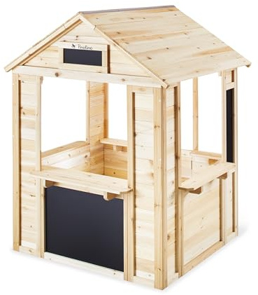 PINOLINO Outdoor Spielhaus Knut, Kinderspielhaus, Kinder Gartenhaus, Kindermöbel Garten, mit Drehtür, 5 Ablageflächen & 2 Blumenkästen 116 × 104 × 137 cm