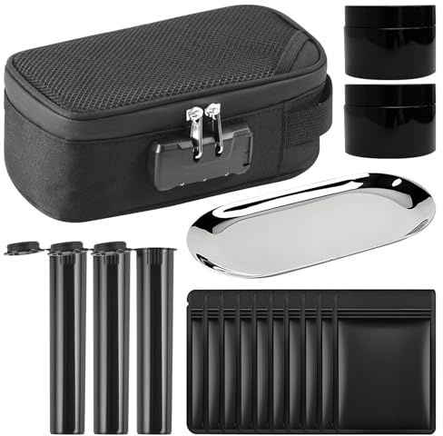 Geruchsdichte Tasche mit Zahlenschloss, 17-teiliges Geruchssichere Dose Set | Stash Box mit Geruchssichere Beutel Metall Tablett Tube Geruchsdichte Dose Smell Proof Bag für Zuhause Reisen und Geschenke