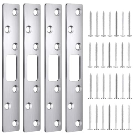 SiaBiced 4 Pezzi Piastra di Riscontro Porta Porta Blindata Rinforzo Serratura Antieffrazione Viti Incluse Adatta a Porte Esterne Ingresso Legno, 4 Pezzi