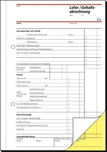 Sigel SD018 Lohn-/Gehaltsabrechnung, 1. und 2. Blatt bedruckt, A5, 2x40 Blatt, selbstdurchschreibend