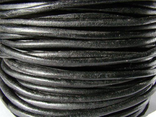 Cordon en cuir rond - Diamètre : 6 mm, Noir , 5 mètres