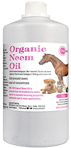 PINK SUN Pure Organic Neem Oil 250ml for Horses Dogs Skin Poultry Cold Pressed Unrefined Virgin Concentrate for Pets
