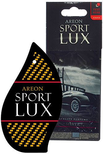 Areon Sport Lux Silver Car Air Freshener Hanging Cardboard on the Rear View Mirror 2D Gadget for Interior Decoration Form of Black Drop Home Office Scents (Silver Pack of 1)
