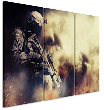 Leinwandbild 3 teilig German_KSK_3x90x40cm (Gesamt 120x90cm) _Ausführung schöner Kunstdruck auf echter Leinwand als Wandbild auf Keilrahmen