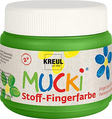 KREUL 28105 - Mucki leuchtkräftige Stoff - Fingerfarbe, 150 ml in grün, auf Wasserbasis, parabenfrei, glutenfrei, laktosefrei und vegan, optimal für die Anwendung mit Fingern und Händen