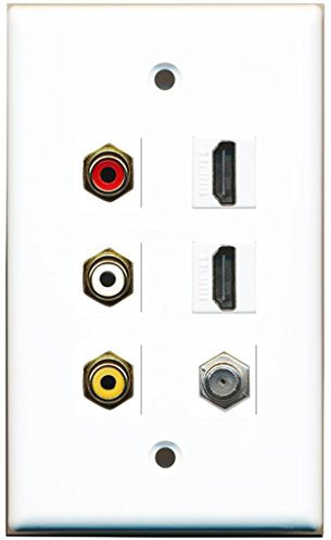 RiteAV – 3 x RCA – 2 x HDMI y 1 x puerto de cable coaxial para TV, placa para pared