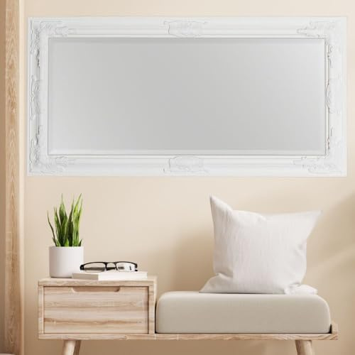 LEBENSwohnART BESSA Wandspiegel, Spiegel groß Barock 100x50cm, Pur Weiß