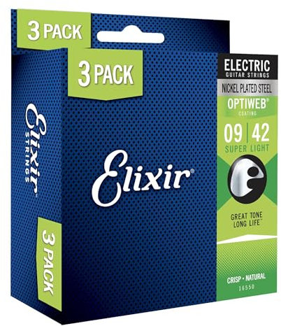 Elixir corde 16550 acciaio nichelato per chitarra elettrica con rivestimento Optiweb, set da 3 pezzi