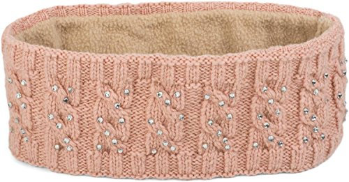 styleBREAKER Damen Stirnband mit Zopfmuster und Strass, weiches Fleece Innenfutter, Haarband, Headband 04026001, Farbe:Rose
