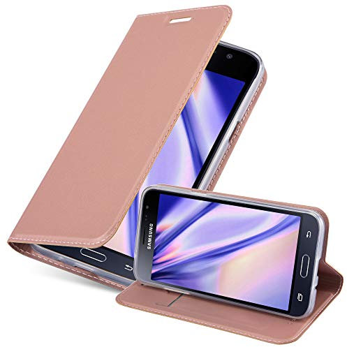 Cadorabo Hülle kompatibel mit Samsung Galaxy J3 2016 aus Premium Kunst Leder Flip Klappbare Stoßfeste Magnetische [Standfunktion] [Kartenfächern] Cover Hülle für Galaxy J3 2016 Tasche in Rosa