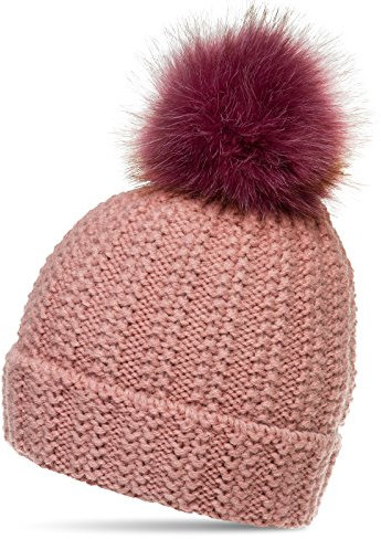 Caspar MU190 Damen Winter Mütze Strickmütze Bommelmütze mit großem Kunstfell Bommel, Größe:One Size, Farbe:rosa