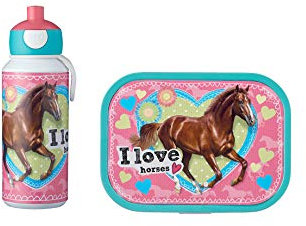 Mepal - Lunch-Set Campus - Lunch-Set für Kinder mit Pop-up Trinkflasche & Lunch Box - Lunch-Set für die Schule oder unterwegs - Spülmaschinenfest & BPA-frei - 400 ml + 750 ml - My Horse