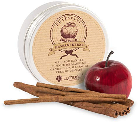 Deluxe Erotik Massagekerze mit Bratapfel Aroma (100g), pflegendes Massagewachs aus natürlichen Ölen mit weihnachtlichem Bratapfel-Zimt-Duft in edler Dose, von Venize