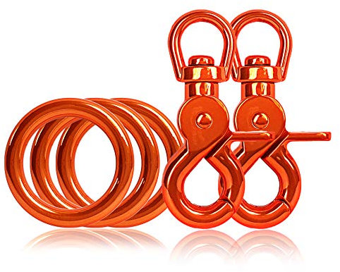 3 x O-Ring aus Stahl und 2 x Scheren-Karabiner Haken mit Dreh-Gelenk/Dreh-Kopf im Set, DIY Hunde-Leine/Hunde-Halsband, nichtrostend, Ideal mit Paracord 550, Farbe: Orange