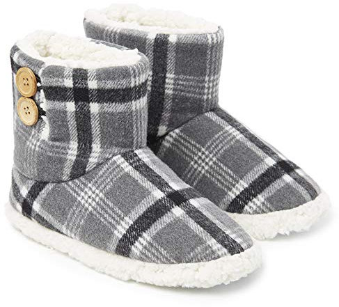 Dunlop Zapatillas Casa Mujer | Zapatillas Calienta Pies Invierno Cerradas | Pantuflas de Casa Regalo para Mujer | Botas Altas Forradas de Borreguito Suela de Goma Dura (40, Gris/Blanco)