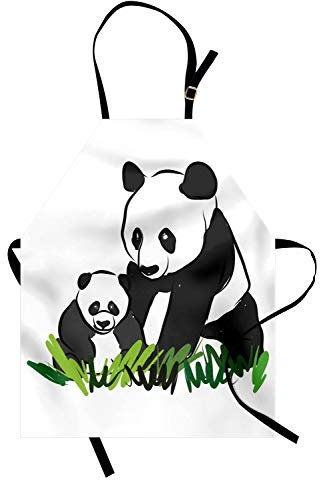 ABAKUHAUS Lustiger Bär Kochschürze, Panda Bear Family Bambu, Unisex-Küchenlätzchen mit verstellbarem Hals für Kochen Gartenarbeit, 67 cm x 80cm, Dunkelgrau Weiß