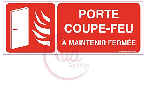AUA SIGNALETIQUE - Panneau Porte coupe-feu à maintenir fermée - B picto-texte - 160x60 mm, Vinyl adhésif