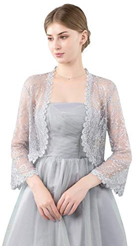 Central Chic Boléro cardigan ouvert sur le devant en dentelle pour mariage, demoiselles d'honneur, robes de soirée S-M