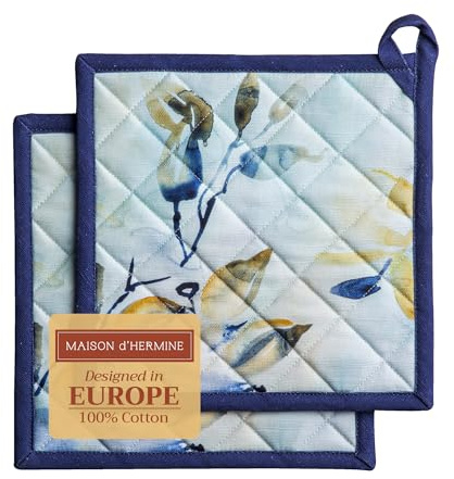 Maison d'Hermine Topflappen-Set, 100% Baumwolle (20 cm x 20 cm, 2er-Pack) | Hitzebeständig mit Schlaufe zum Grillen Backen Anfassen heißer Pfanne, Frühjahr Sommer - Lazy Summer Days