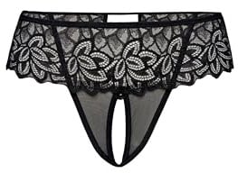 Teyli Damen Ouvert Tanga - Tanga mit Loch - Höschen mit Offenem Schritt - Slips im Schritt Offen - Unterwäsche mit Spitze Blumenmotiv