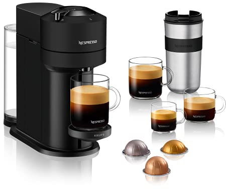 Krups Nespresso Vertuo Next XN910N Cafetière à capsules Machine à expresso 5 tailles différentes tasses Technologie Centrifusion, chauffage 30s, WiFi, Bluetooth, Noir mat