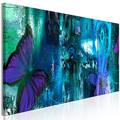murando - Bilder Abstrakt 150x50 cm Vlies Leinwandbild 1 tlg Kunstdruck modern Wandbilder XXL Wanddekoration Design Wand Bild Panoramabild - Schmetterling Blumen Textur blau violett