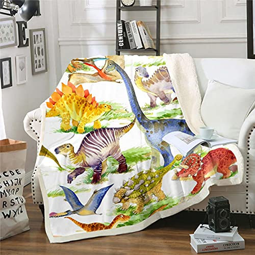 Loussiesd Kinder Dinosaurier Wohndecke 150x200cm Dschungeltiere Muster Decke für Schlafsofa Kuscheldecke Süß Karikatur Dinos Design Flanell Fleecedecke