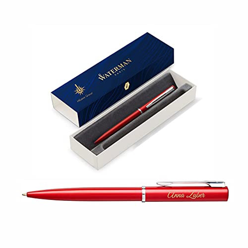 Waterman Allure Kugelschreiber mit Gravur | in Rot | Geschenk | inspiriert von Pariser Mode | personalisiert | graviert | Blaue Tinte | Mittlere Spitze | edle Lasergravur | Geschenkbox