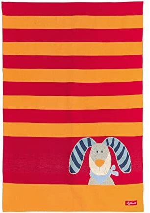SIGIKID 39501 Strickdecke Ringel Dingel Mädchen und Jungen Baby-Decke empfohlen ab Geburt rot/orange