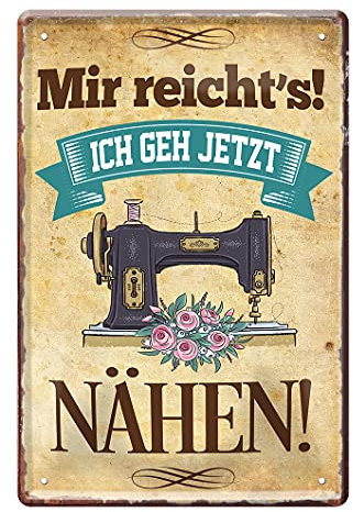 Nähschild - Blechschild - Metallschild mit witzigen Spruch für Nähmaschinen Virtuosen - Retro Deko Schild Nähstübchen Nähstube - Geschenk für Hobby Näher Näherinnen - Näh Zubehör - 20x30cm