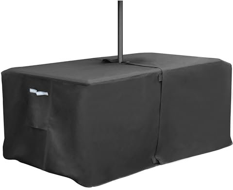 Housse rectangulaire pour table de patio avec trou pour parasol – 213,4 x 111,8 x 58,4 cm (L x l x H) (taille de la housse), tissu Oxford 600D imperméable et résistant pour extérieur, pelouse, patio