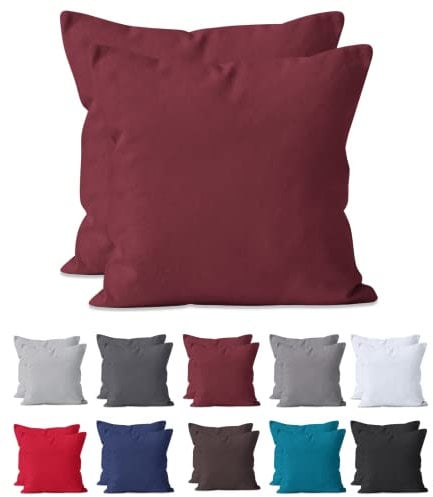 Hometex Premium Textiles 2-er Set Kissenhülle Baumwolle Renforcé | Doppelpack Kissenbezüge ca. 115 g/m² | Oeko-TEX®Standard 100 Kissen-Bezug mit Reißverschluss | 80x80 cm Bordeaux
