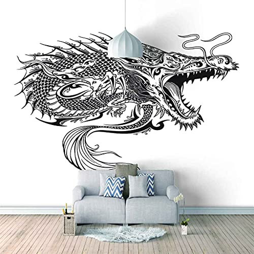 FVGKYS 3D Effekt Wandtattoo 350x256cm Wandbild Tapeten Schwarz-Weißer Drache Wandgemälde Abziehbild Deko Innen Wandgemälde Selbstklebend Tapeten Wohnzimmer Schlafzimmer Büro Wanddeko