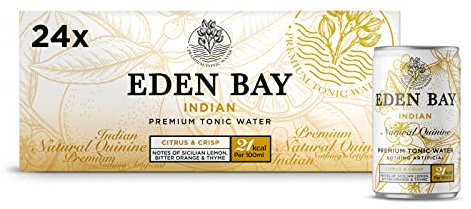 Eden Bay Premium Indian Tonic Water | 24 x 150ml cans | Great Taste | Low Calorie Perfect Mixer | 100% Natural Ingredients | Premium Gin and Tonic Mixer