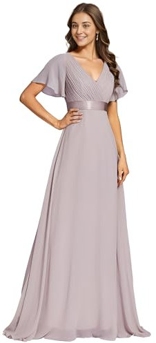 Ever-Pretty Damen A-Linie Chiffon Brautjungfernkleid V Ausschnitt Chiffon Hochzeit Bodenlang Abendkleid Lila 46EU