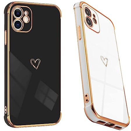 DSOIYIC 2 Stück für iPhone 11 Hülle Herz, Handyhülle iPhone 11 Mädchen Liebe Herzen Muster Galvanisierte Schutzhülle Dünn Weich TPU Silikon Stoßfest Case mit Kameraschutz - Schwarz & Weiß