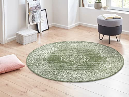 Hanse Home Gloria Orient Teppich Rund ⌀160cm – Wohzimmerteppich Mehrfarbig Vintage Teppich Orientalisches Muster für Flur, Esszimmer, Schlafzimmer, Kinderzimmer, Wohnzimmer, Küche – Grün