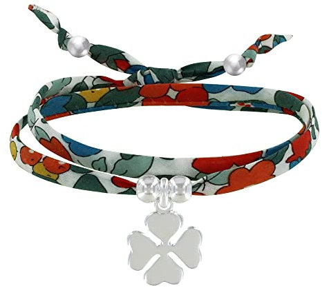 LES POULETTES BIJOUX - Bracelet Double Tour Lien liberty et Trèfle Argent 925 - Classics - Vert Foncé