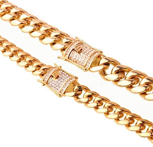 Chain Necklace Stainless Steel, Gold Chain Necklaces for Men Curb Push-Button Clasp Necklaces for Teens 36Inch