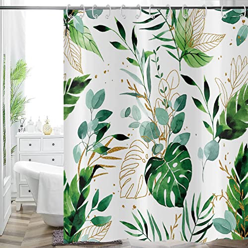 Hnmdmyi Rideau de Douche Vert Feuilles 180x200, Tropical Eucalyptus Botanique Abstrait Boho Aquarelle, Imperméable Polyester Tissu pour Baignoire