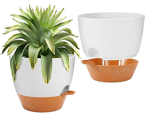 GARDIFE Selbstbewässernde Blumentöpfe, 25,4 cm, 2 Stück, große Kunststoff-Pflanzgefäße mit tiefem Reservior und hohen Drainagelöchern für Innen- und Außenbereich, Pflanzen und Blumen, Weiß