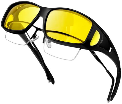 KANASTAL Überbrille Sonnenbrille Polarisiert Nachtsicht Fahren Gläser Herren und Damen Nachtsichtbrillen Gelb für Brillenträger Nachts Autofahren