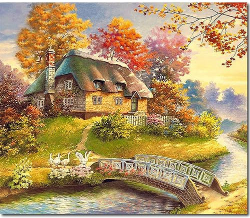 Fuumuui Peinture par numéros pour adultes et enfants débutants avec pinceau et peintures acryliques 40 x 50 cm - Paysage, fin automne