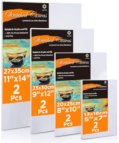 CONDA Leinwand zum Bemalen, 8 Stück (12x18,20x25,23x30,27x35cm), Multipack Leinwand Set Aus100% Baumwolle, Canvas Weiße Künstler Panel für Acryl und Öl Malerei Sowie zum Skizzieren