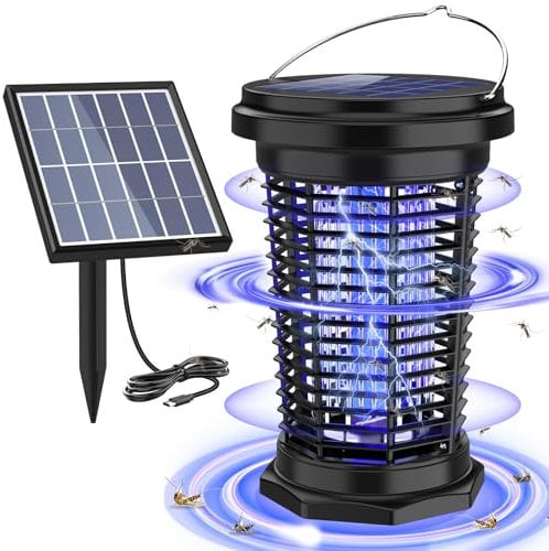 Lampe Anti Moustique Solaire PALONE 2500mAh/4500V, USB Rechargeable avec Barre de Support Solaire 5.5W/5V et Câble et 1M de Cordon de Chargement C pour l'Intérieur et l'Extérieur