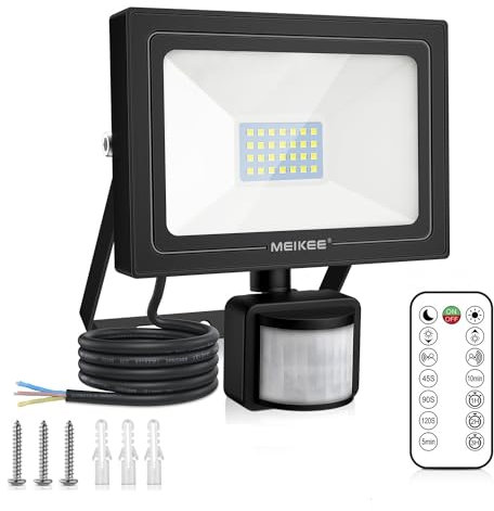 MEIKEE 25W LED Strahler mit Bewegungsmelder Fernbedienung 250-2100LM 6500K Kaltweiß Konstantlicht Modus 2 Induktionsmodus Helligkeit Einstellbar IP66 Wasserdicht Scheinwerfer für Garten Garage Hof