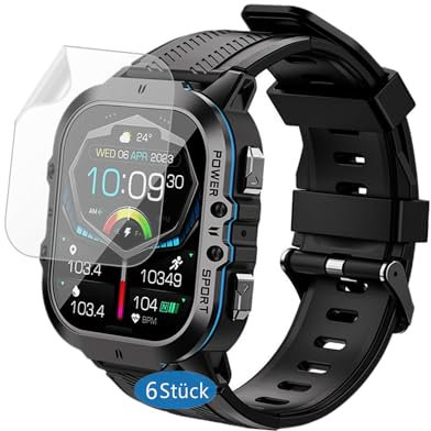 Frgnie 6 Stück Schutzfolie Kompatibel für OUKITEL Smartwatch Herren BT20, Hülle Blasenfreie Displayschutz, Kompatibel für ANSUNG/AVUMDA C26 Smartwatch 1.96 Zoll, HD klar PET Folie