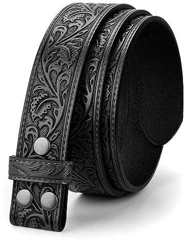 LEACOOLKEY Western Belt Strap for Men without Buckle 1.5'' Wide Floral Engraved Embossed Leather Belt Strap'