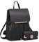 Miss Lulu Rucksack Damen Kunstleder Rucksack Damen Elegant Rolltop Rucksack Damen Tunnelzug-Design Cityrucksack Tasche Umhängetasche Schulrucksäcke mit Schwarz Geldbörsen