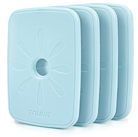 TOURIT Lot de 4 blocs réfrigérants pour sac à déjeuner et sac isotherme réutilisables, fins et durables pour le travail, le pique-nique ou le camping - Bleu